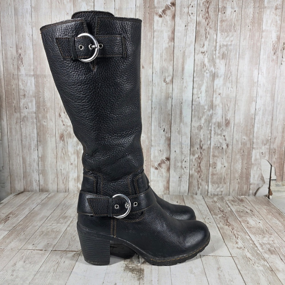 B.O.C. Womens Black Pebbled Leather Moto Tall Boots BC3452 Size 8.5 40